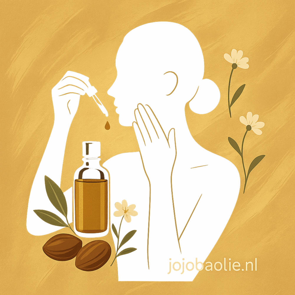 Vrouw brengt jojobaolie aan op haar gezicht